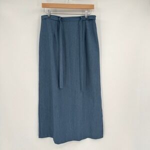 Inclinations Vtg Blue Belted Chambray Straight Midi Skirt‎ Women's Sz 12